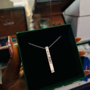 Engraved silver block necklace