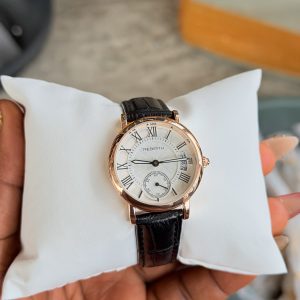 Rebirth black leather chronograph watch