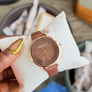 Rebirth  brown circle leather watch with box