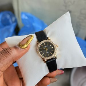 Rebirth black face leather watch 001