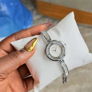 Rebirth silver stoned strap watch