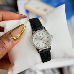 Rebirth black face leather watch 002