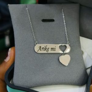 Engraved silver love dropping necklace