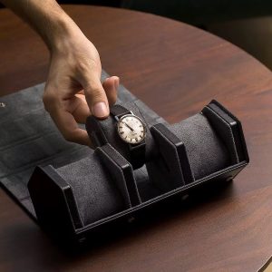 Luxury Black leather 3 slot watch box