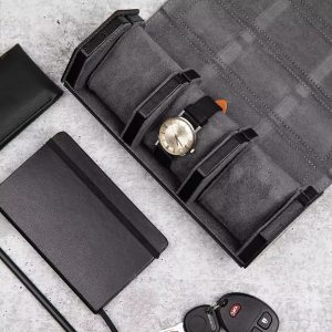Engraved Luxury Black leather 3 slot watch box