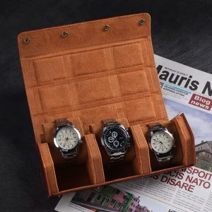 Luxury brown leather 3 slot watch box