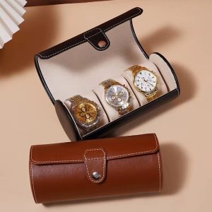 Black leather 3 in 1 slot watch box