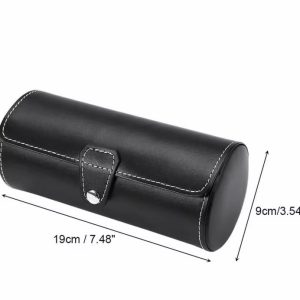 Engraved Black leather 3 slot watch box