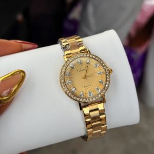 Labaoli gold stoned circle face watch comes boxed