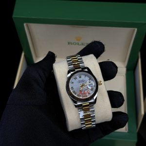 Roman two toned white face female Rolix watch