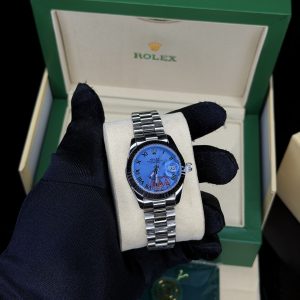 Roman silver blue face female  Rolex watch