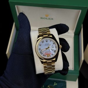 Roman gold white face male Rolix watch
