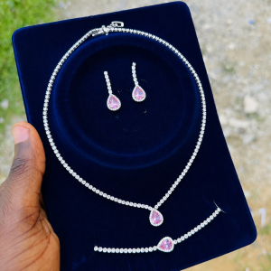 Oval drop zirconia silver set