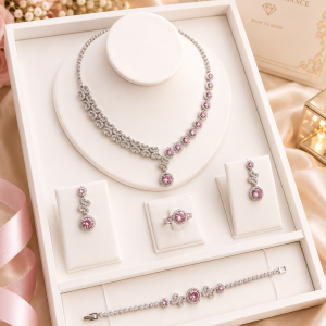 Silver pink zirconia set