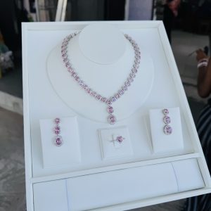 Silver pink oval zirconia set