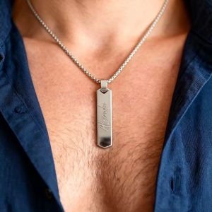 Silver flat engraved necklace