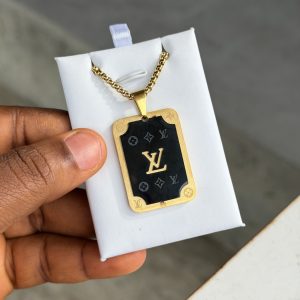 Lv gold black male necklace