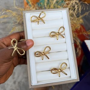 Bow tie Steel gold  ring size 10