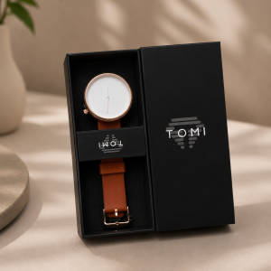 Tomi brown strap rose gold white face watch 034