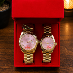 Gold Roman Rolex couples pink face watch comes boxed 002