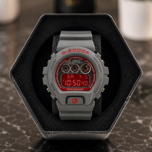 Silver red face G-shock watch 001