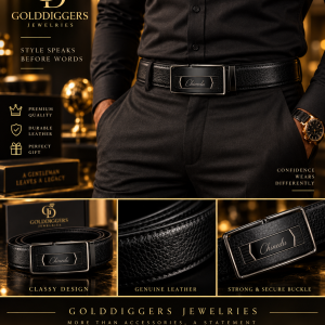 Black rectangle engraved belt boxed