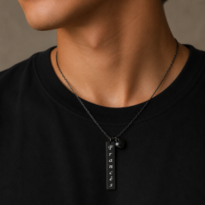 Engraved black heart necklace