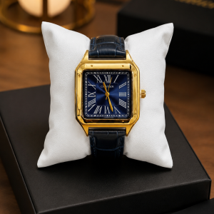 Dark blue leather gold blue face Cartier 003