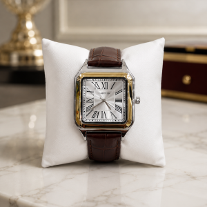 Brown leather tank Cartier silver face gold 004