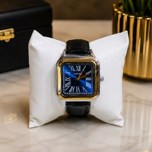Black leather Cartier silver blue face 001