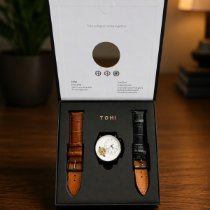 Tomi white face small yellow circle watch 001