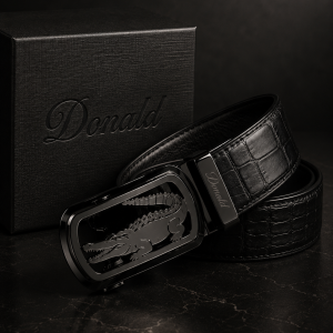 Black crocodile engraved belt comes boxed