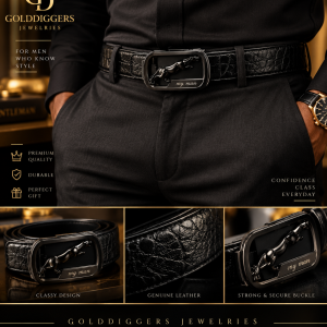 Black jaguar engraved belt  boxed