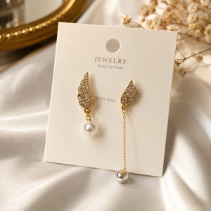 Gold pearl long short earrings