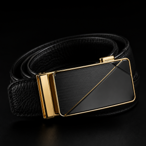 Black gold engraved belt boxed