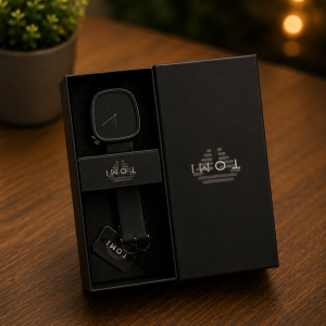 Tomi black strap black face watch 039