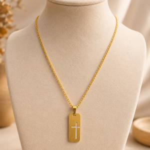 Gold flat cross necklace