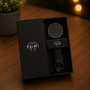 Tomi black strap black face watch 032