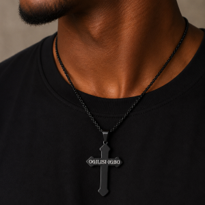 Engraved black cross necklace 002