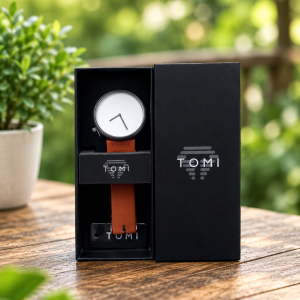 Tomi brown strap white face watch 033