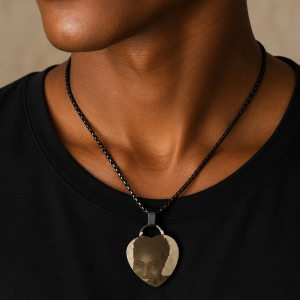 Engraved black picture love necklace with barcode