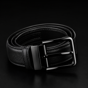 Black vintage buckle engraved belt boxed