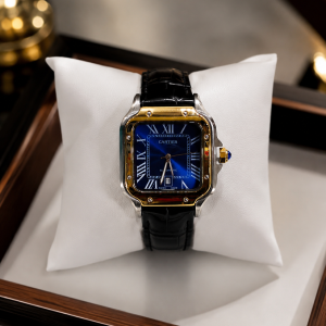 Dark blue leather strap silver blue face Cartier 002