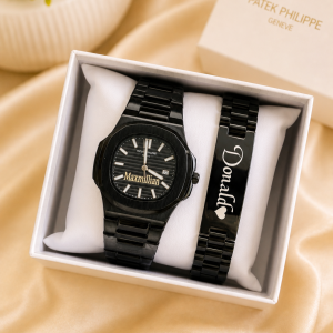 Engraved Black patek black face combo with plastic box 004