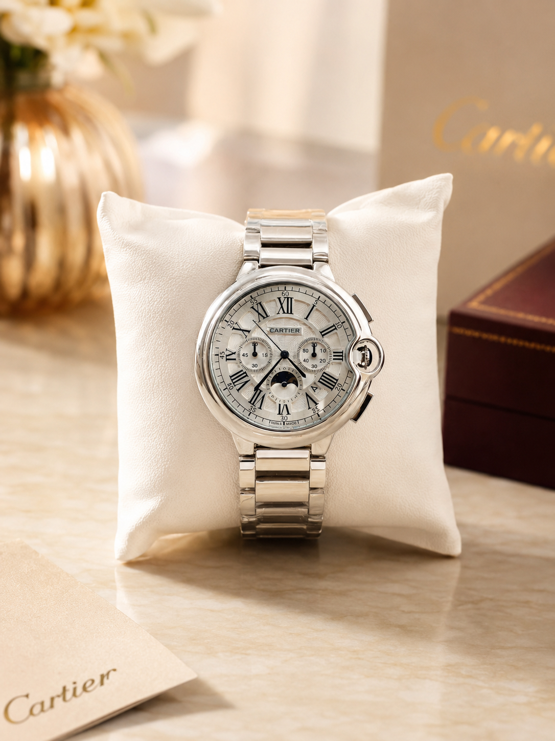 Silver circle Cartier chronograph 014