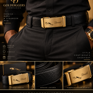 Black gold jaguar engraved belt  boxed