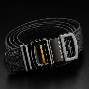 Black buckle engraved belt boxed