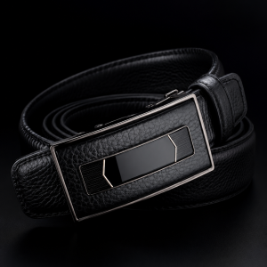 Black rectangle engraved belt boxed