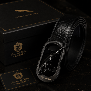 Black jaguar engraved belt  boxed