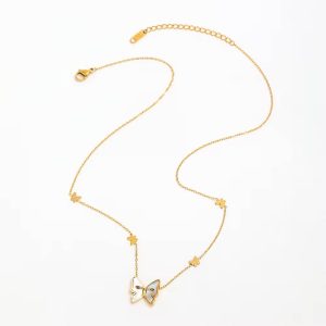 Steel white butterfly necklace